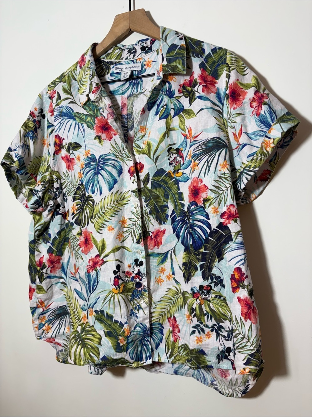 TOMMY BAHAMA Disney Jungle Jubilee Women’s Linen Shirt Mickey/Minnie Mouse L - Picture 3 of 11